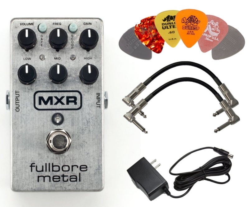MXR Dunlop MXR M116 Fullbore Metal Distortion Guitar Pedal with AC Power Supply, 2 Patch Cable and 6 Guitar Picks - Image 1